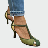 Обувки Зелени Набук На Ток