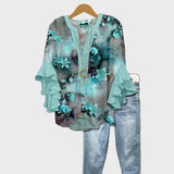 Блуза Тиркиз Ръкав Волан