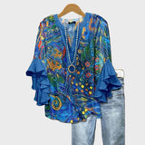 Блуза Вискоза Синя Драп