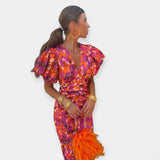 Рокля Сатен Ръкави Волани